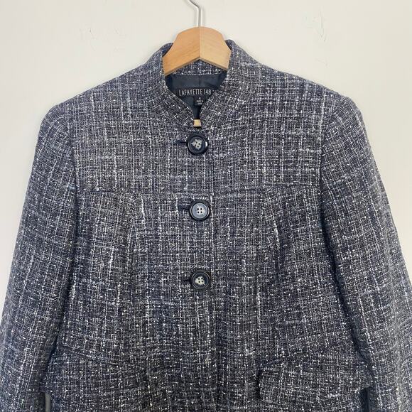Lafayette 148 New York Gray Tweed Wool Blend Button-Down Mock Neck Jacket Size 4 - Picture 5 of 10
